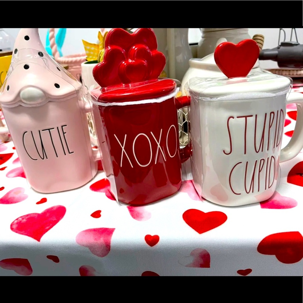 Rae Dunn CUTIE, STUPID CUPID and XoXo Mugs
